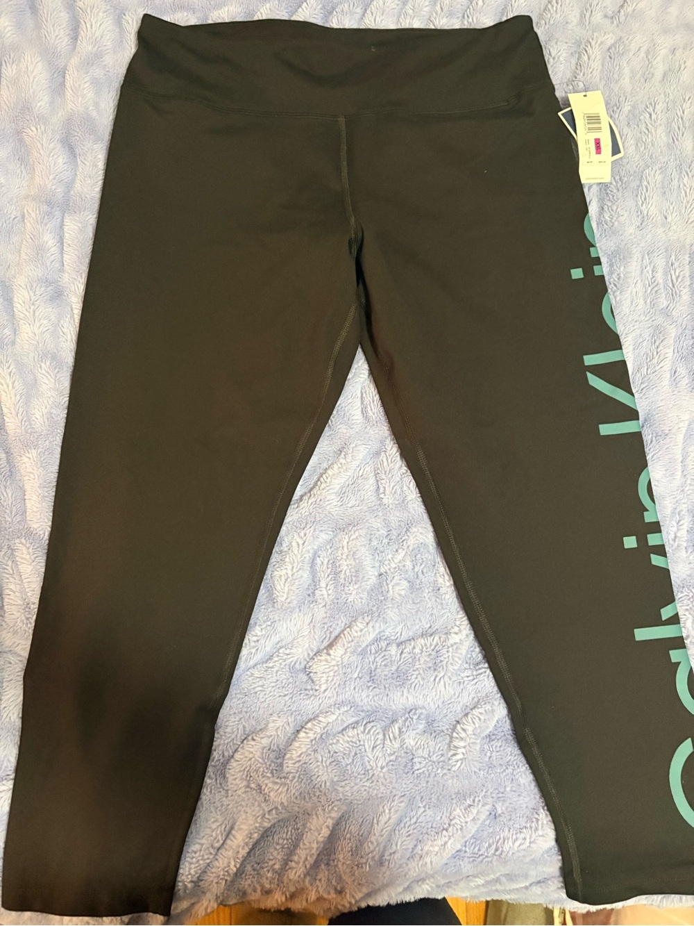 Calvin Klein Black Leggings with Teal Side Logo Print